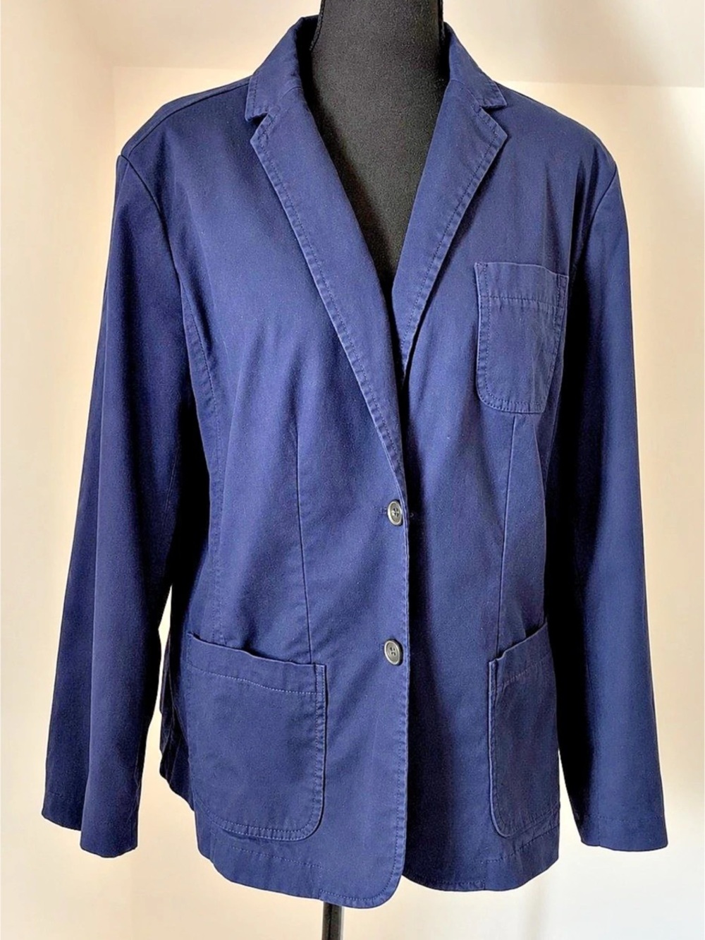 Talbots Plus Linen Blazer Size 18W Navy Coastal Grandmother Quiet Luxury